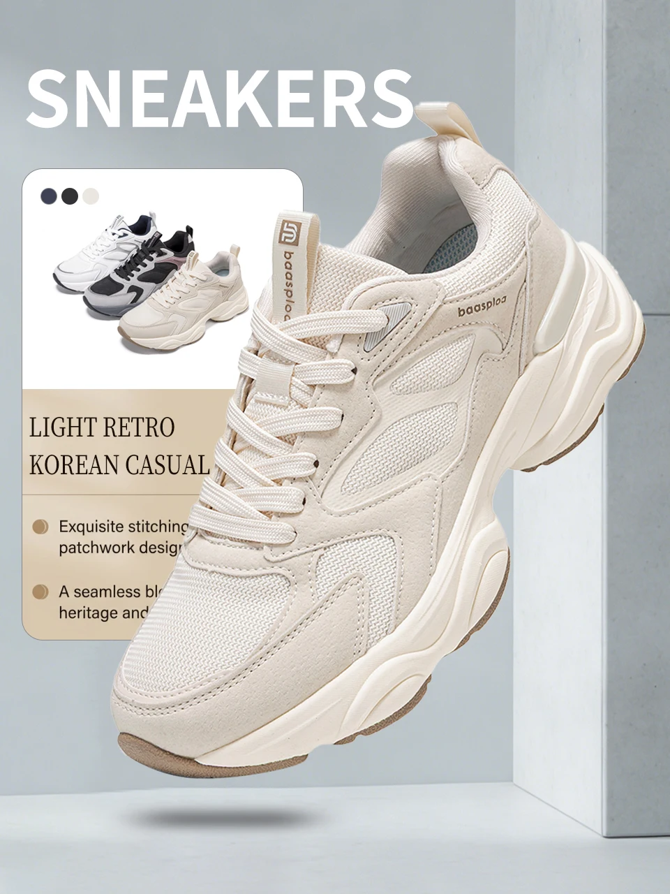 Baasploa Women Walking Shoes Plus Size 35-42 Lightweight Mesh Breathable Casual Sneakers Comfort Soft Female Outdoor Sport Shoes