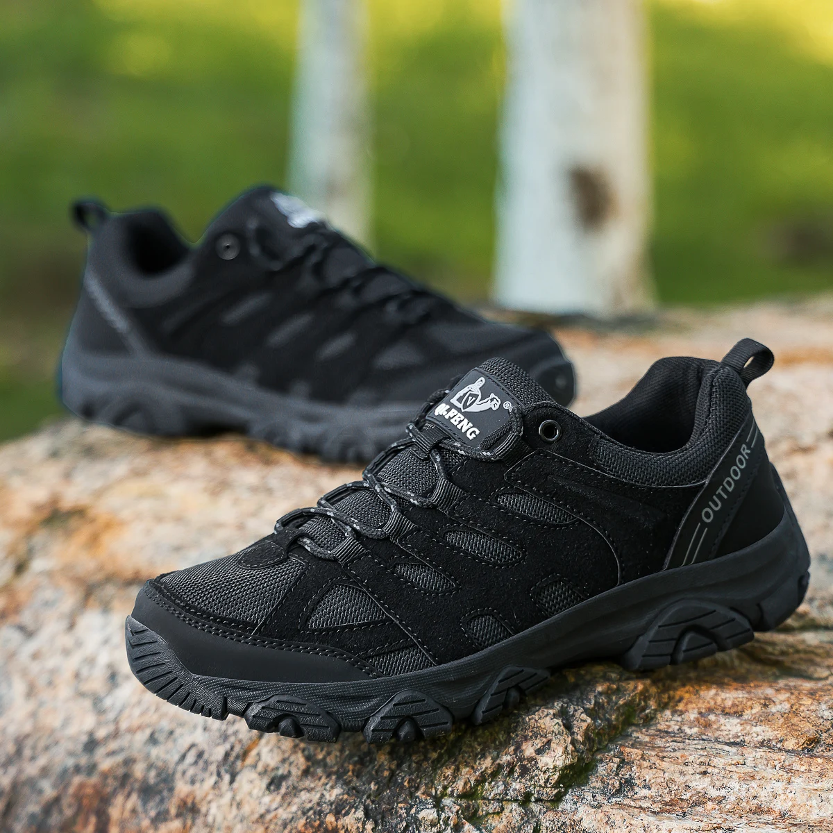 Men Off-Road Hiking Shoes Mountain Sneakers Winter Retro Leather Shoe Sport Outdoor Black Trail Running Footwear Low Top Spring