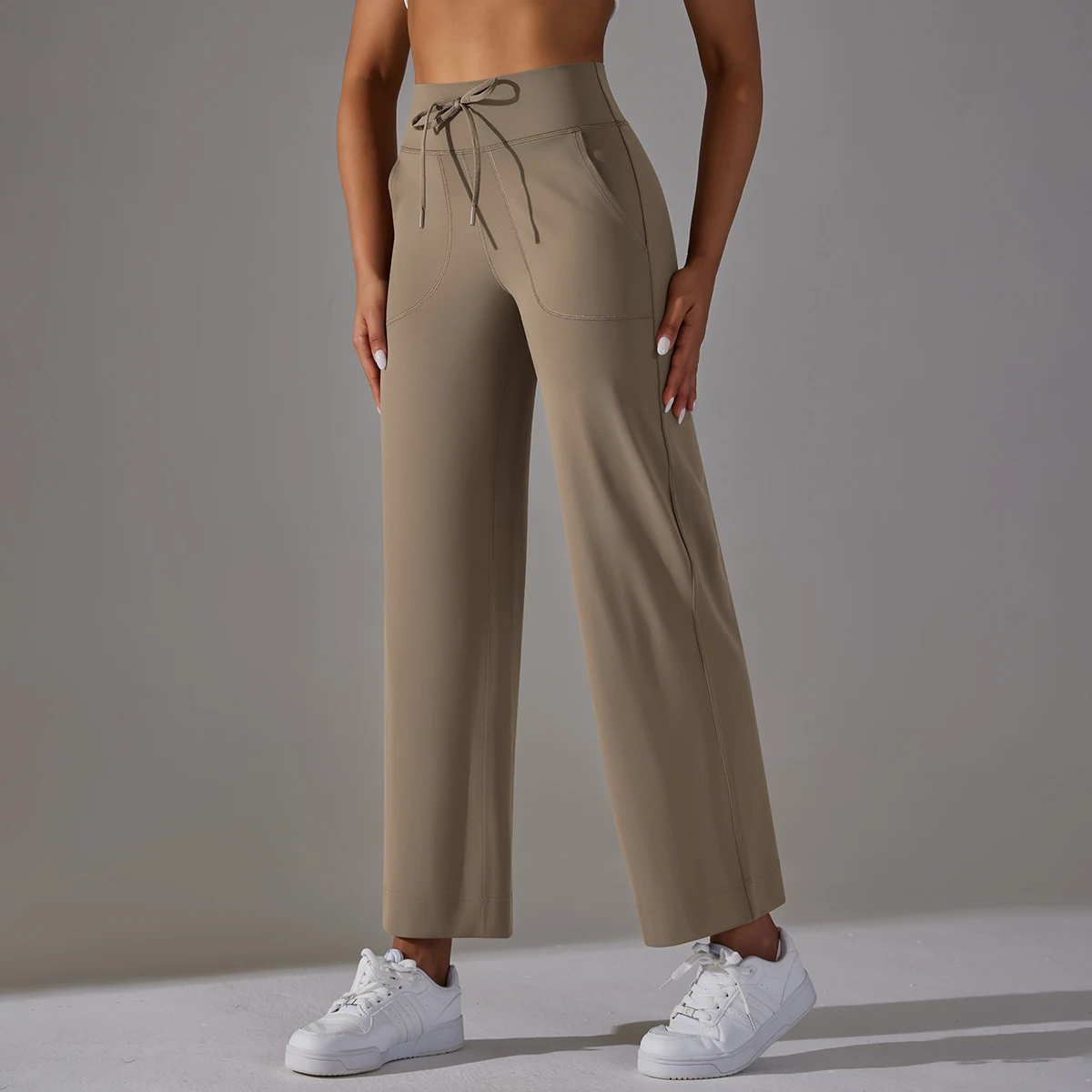 Women Leggings Wide Leg Flare Pants With Pockets Drawstring Sports Trousers High Waist Flared Yoga Leggings Fitness Running Jogg