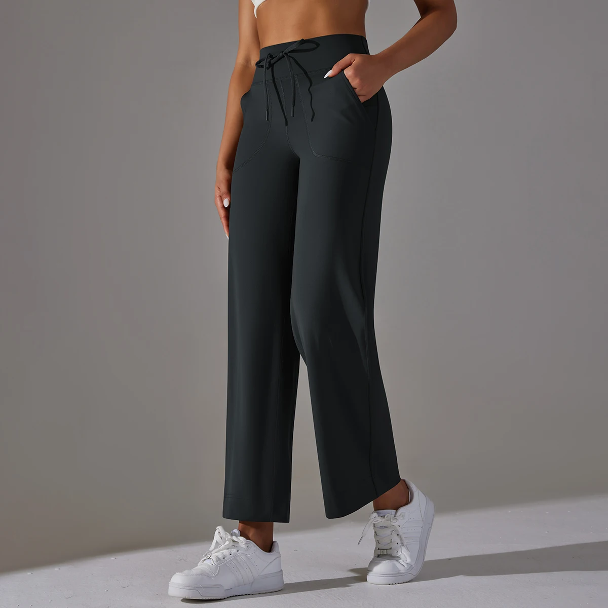 Women Leggings Wide Leg Flare Pants With Pockets Drawstring Sports Trousers High Waist Flared Yoga Leggings Fitness Running Jogg