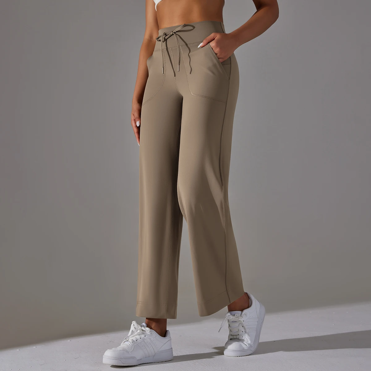 Women Leggings Wide Leg Flare Pants With Pockets Drawstring Sports Trousers High Waist Flared Yoga Leggings Fitness Running Jogg