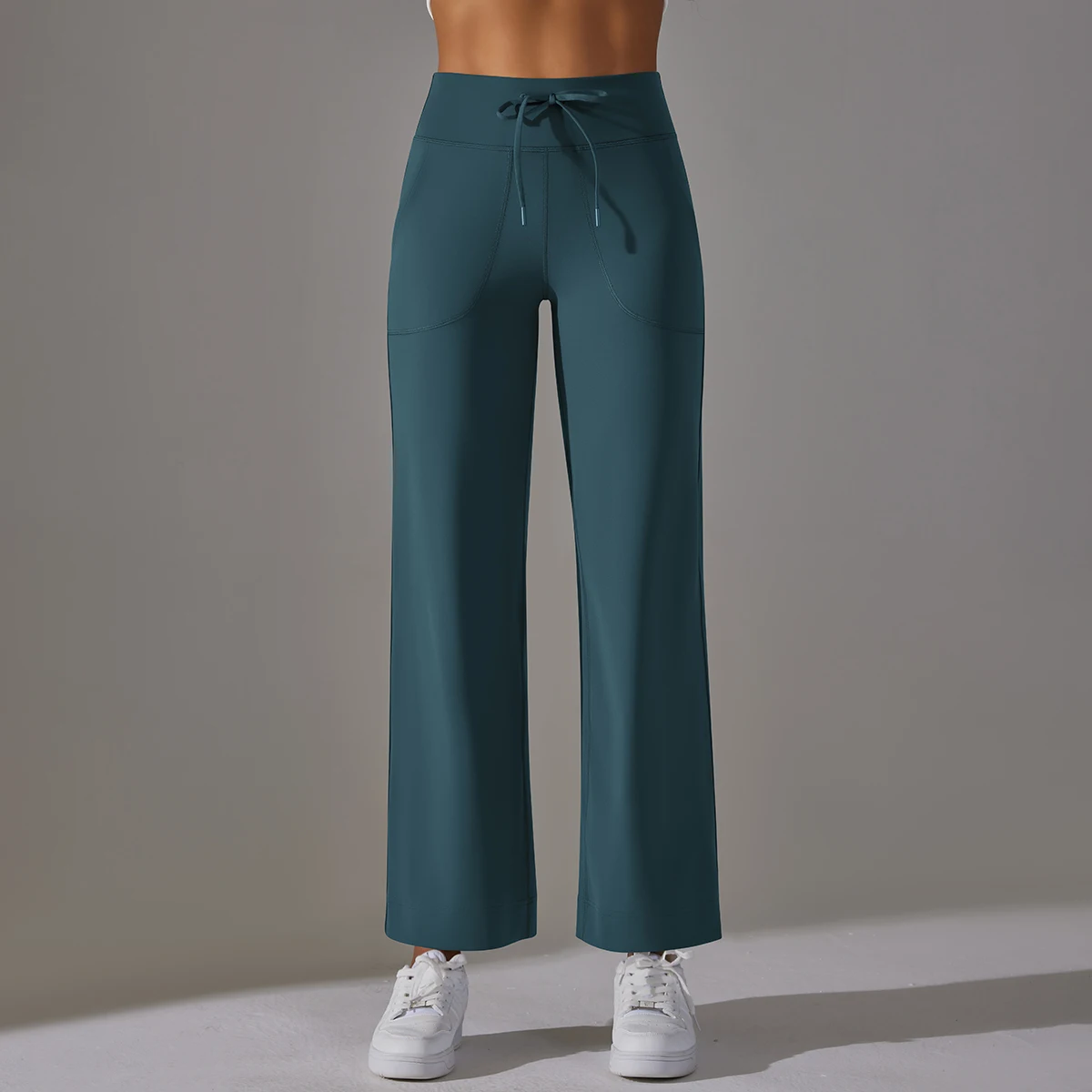 Women Leggings Wide Leg Flare Pants With Pockets Drawstring Sports Trousers High Waist Flared Yoga Leggings Fitness Running Jogg