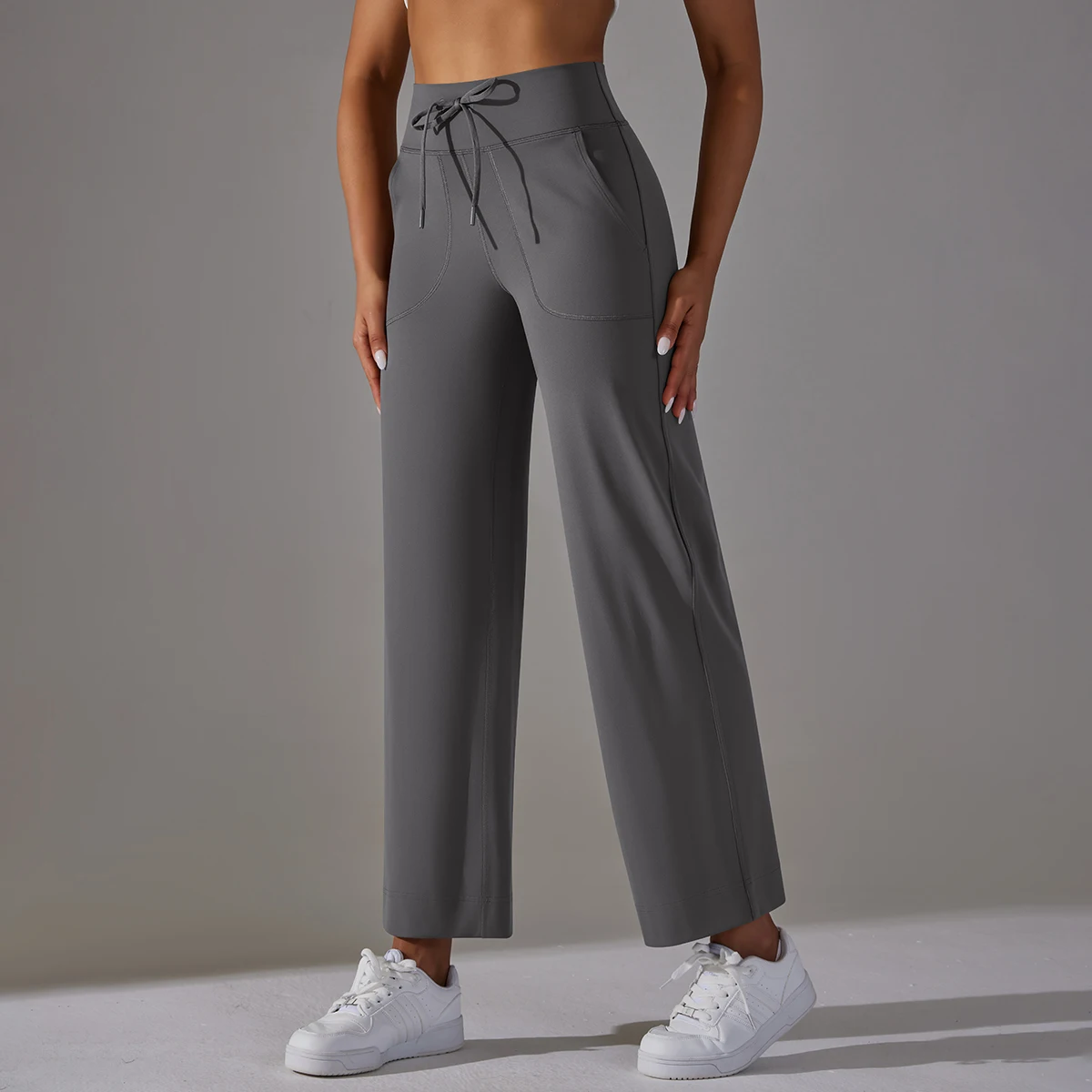 Women Leggings Wide Leg Flare Pants With Pockets Drawstring Sports Trousers High Waist Flared Yoga Leggings Fitness Running Jogg