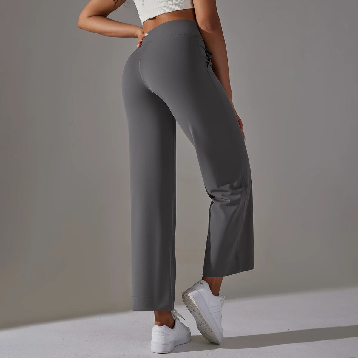 Women Leggings Wide Leg Flare Pants With Pockets Drawstring Sports Trousers High Waist Flared Yoga Leggings Fitness Running Jogg