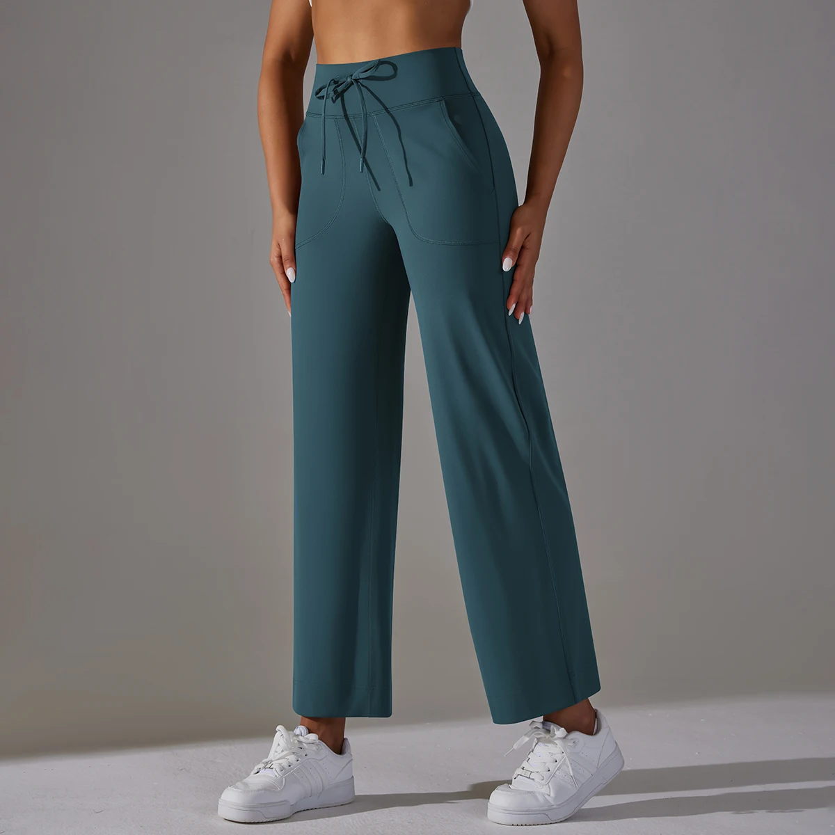 Women Leggings Wide Leg Flare Pants With Pockets Drawstring Sports Trousers High Waist Flared Yoga Leggings Fitness Running Jogg