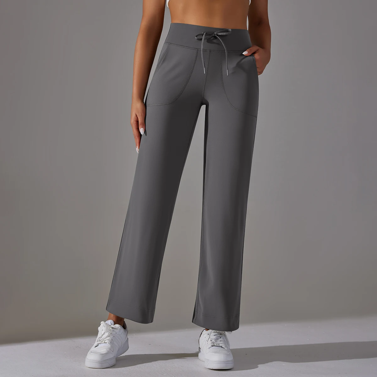 Women Leggings Wide Leg Flare Pants With Pockets Drawstring Sports Trousers High Waist Flared Yoga Leggings Fitness Running Jogg