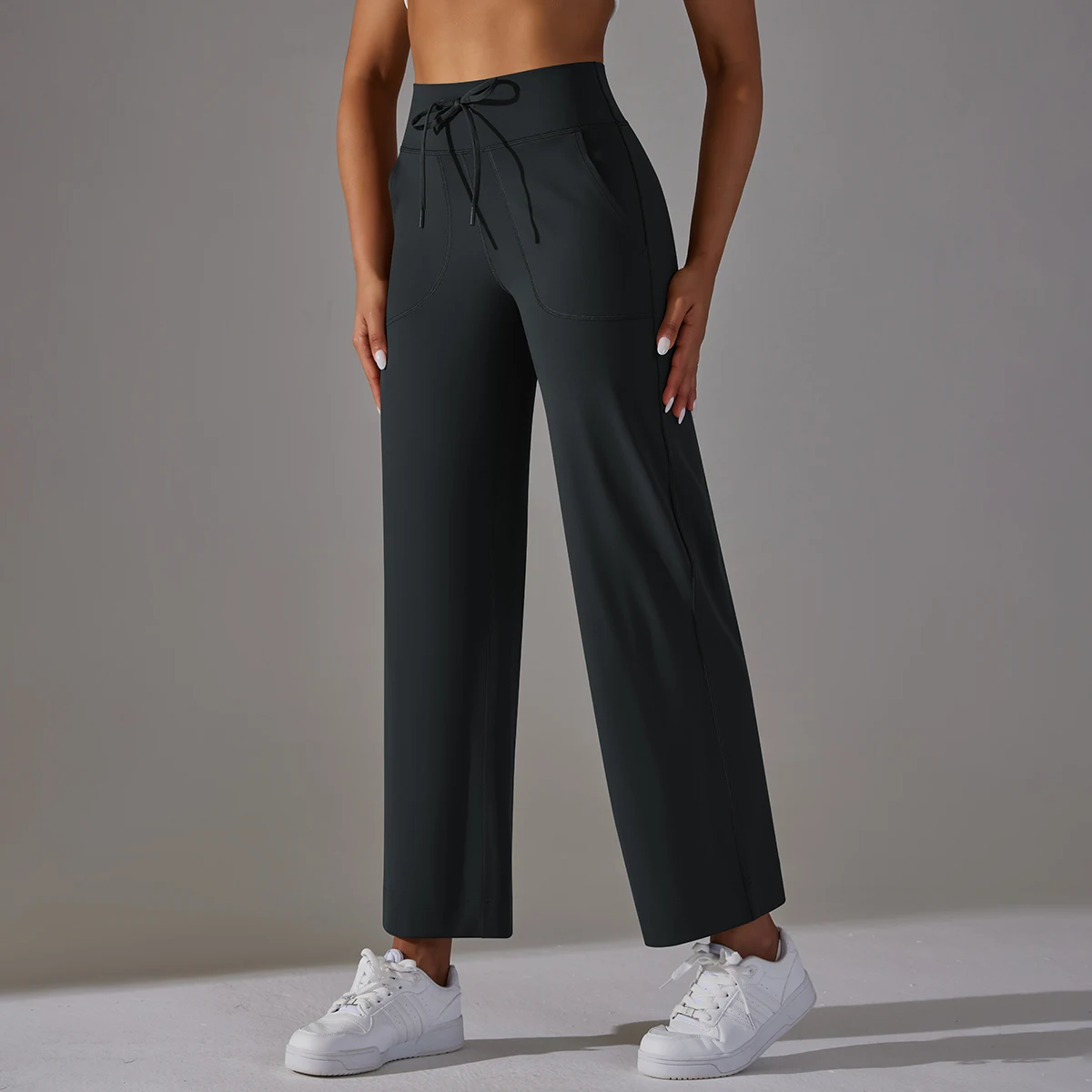 Women Leggings Wide Leg Flare Pants With Pockets Drawstring Sports Trousers High Waist Flared Yoga Leggings Fitness Running Jogg