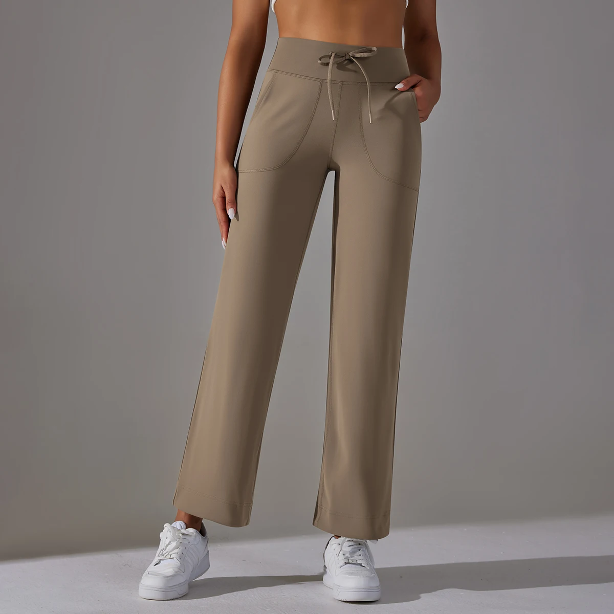 Women Leggings Wide Leg Flare Pants With Pockets Drawstring Sports Trousers High Waist Flared Yoga Leggings Fitness Running Jogg