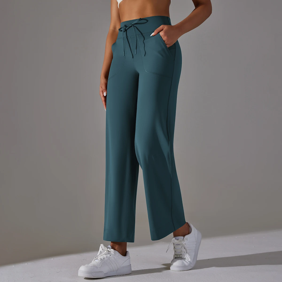 Women Leggings Wide Leg Flare Pants With Pockets Drawstring Sports Trousers High Waist Flared Yoga Leggings Fitness Running Jogg