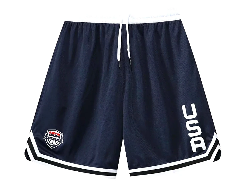 USA Print Basketball Shorts Training Men Active Shorts Loose Pockets Cycling Exercise Training Running Gum Sports Bottom Clothes