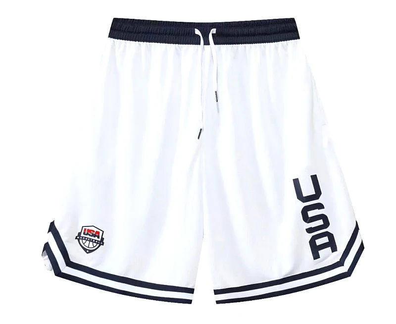 USA Print Basketball Shorts Training Men Active Shorts Loose Pockets Cycling Exercise Training Running Gum Sports Bottom Clothes