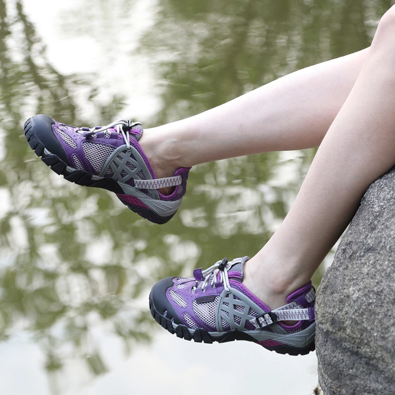 HIKEUP Outdoor Men Water Shoes Women Hiking Shoes Quick Dry Fast Interference Breathable Non-slip Rubber Sole PU Walking Shoe