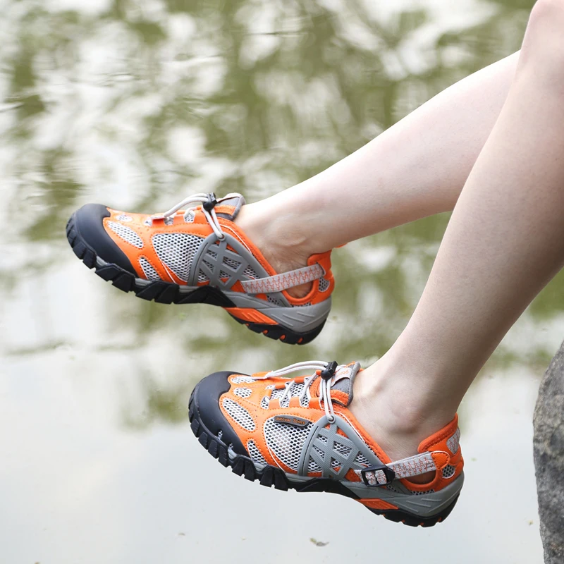 HIKEUP Outdoor Men Water Shoes Women Hiking Shoes Quick Dry Fast Interference Breathable Non-slip Rubber Sole PU Walking Shoe