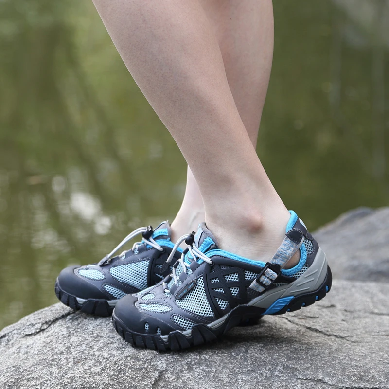 HIKEUP Outdoor Men Water Shoes Women Hiking Shoes Quick Dry Fast Interference Breathable Non-slip Rubber Sole PU Walking Shoe