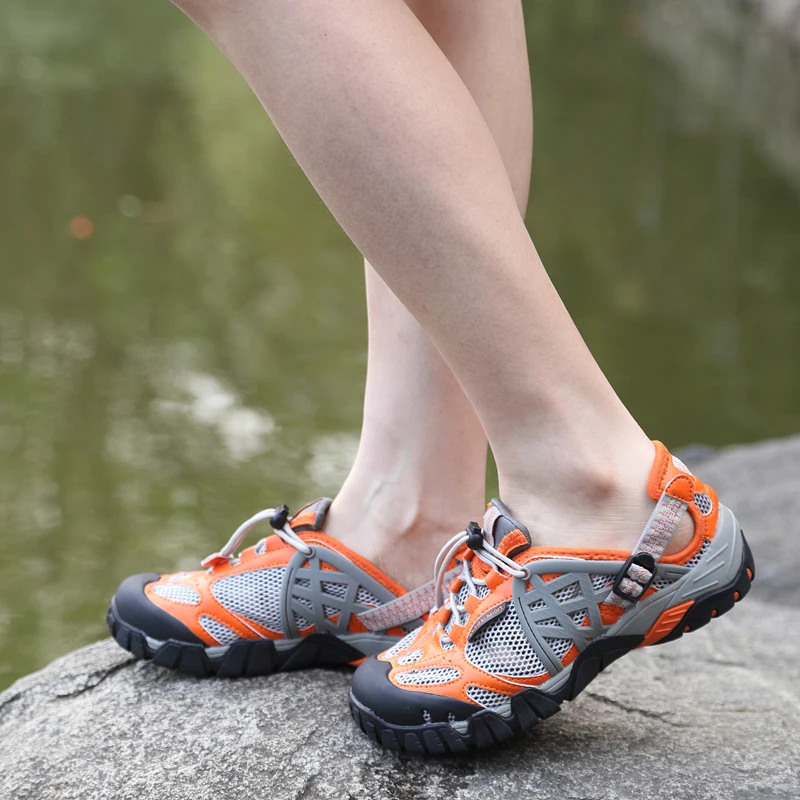 HIKEUP Outdoor Men Water Shoes Women Hiking Shoes Quick Dry Fast Interference Breathable Non-slip Rubber Sole PU Walking Shoe