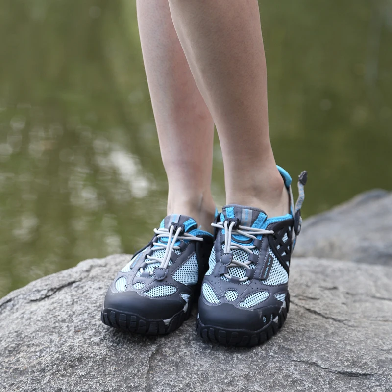 HIKEUP Outdoor Men Water Shoes Women Hiking Shoes Quick Dry Fast Interference Breathable Non-slip Rubber Sole PU Walking Shoe