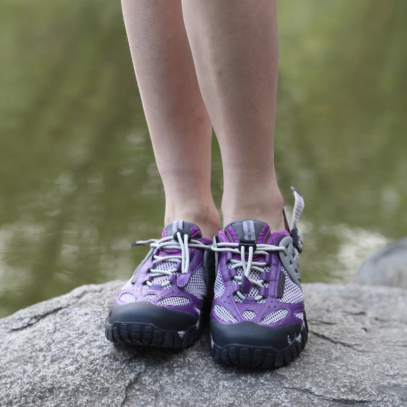 HIKEUP Outdoor Men Water Shoes Women Hiking Shoes Quick Dry Fast Interference Breathable Non-slip Rubber Sole PU Walking Shoe