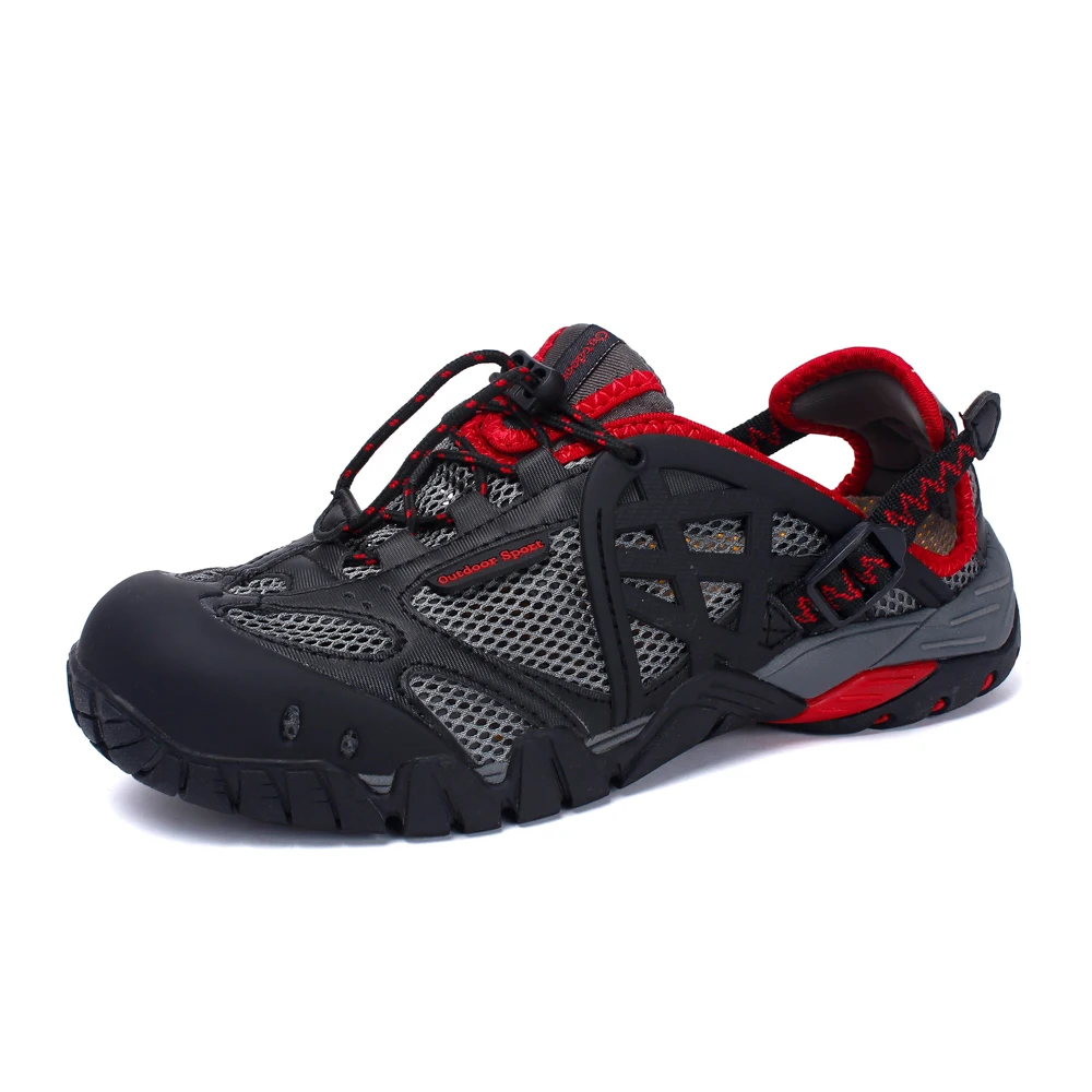 HIKEUP Outdoor Men Water Shoes Women Hiking Shoes Quick Dry Fast Interference Breathable Non-slip Rubber Sole PU Walking Shoe