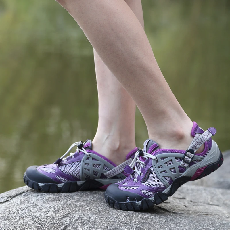 HIKEUP Outdoor Men Water Shoes Women Hiking Shoes Quick Dry Fast Interference Breathable Non-slip Rubber Sole PU Walking Shoe