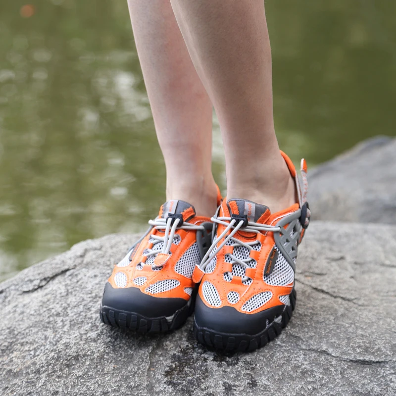 HIKEUP Outdoor Men Water Shoes Women Hiking Shoes Quick Dry Fast Interference Breathable Non-slip Rubber Sole PU Walking Shoe