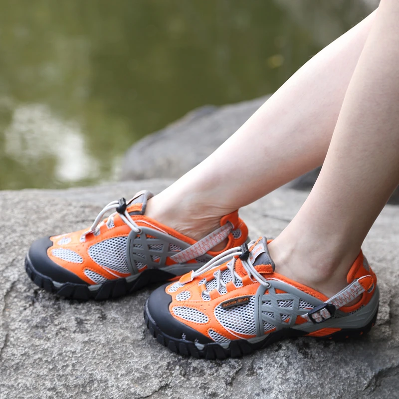 HIKEUP Outdoor Men Water Shoes Women Hiking Shoes Quick Dry Fast Interference Breathable Non-slip Rubber Sole PU Walking Shoe