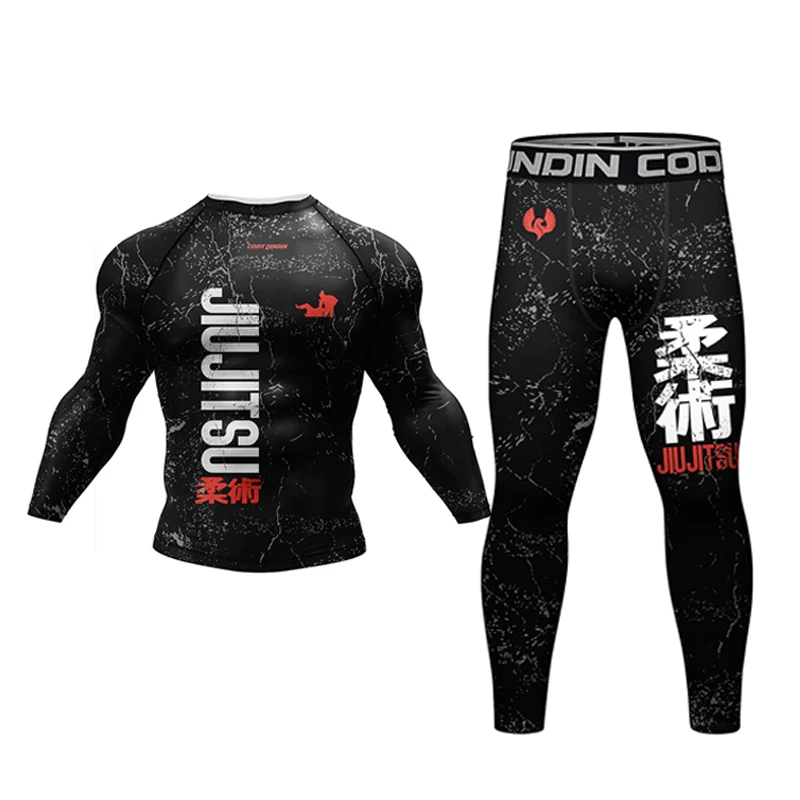 New Kimono Jiu Jitsu Rashguard for Men MMA T-Shirt+Pant 4Pcs/Set Muay Thai Shorts BJJ Rash Guard Gym Boxing Jerseys Sportswear