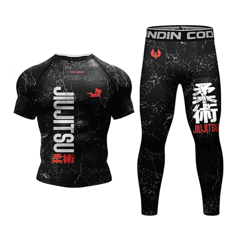 New Kimono Jiu Jitsu Rashguard for Men MMA T-Shirt+Pant 4Pcs/Set Muay Thai Shorts BJJ Rash Guard Gym Boxing Jerseys Sportswear
