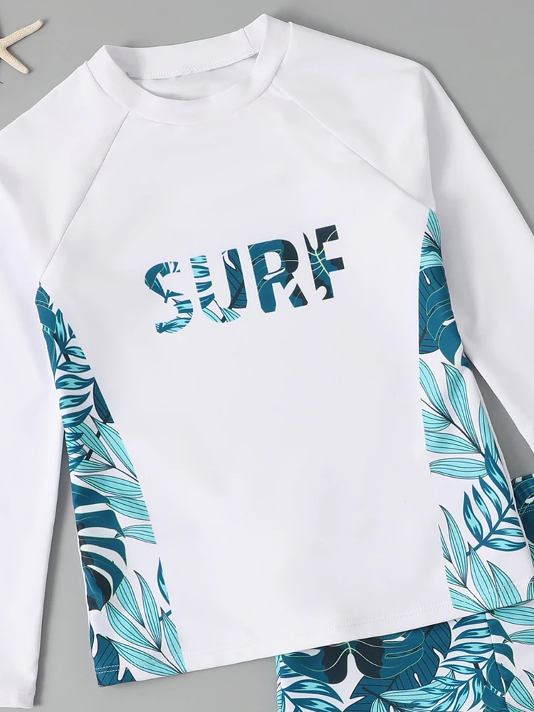 Boy Swimsuit 2026 New Geometry Print Long Sleeve Children Swimwear Summer Two Piece Kids Beach Wear Swimming Bathing Suit Men's