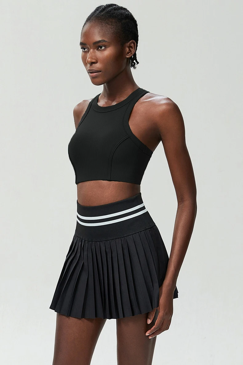 Women Short Sportswear Two Pieces Fitness Yoga Set High Waist Tennis Skirt Crop Top Gym Suit Female Breathable Sportswear