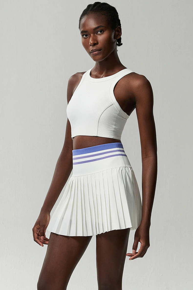 Women Short Sportswear Two Pieces Fitness Yoga Set High Waist Tennis Skirt Crop Top Gym Suit Female Breathable Sportswear