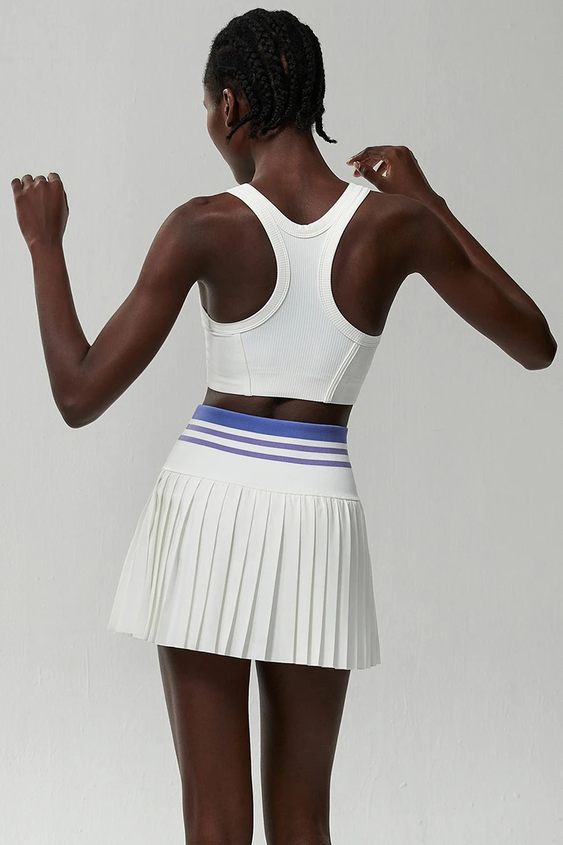 Women Short Sportswear Two Pieces Fitness Yoga Set High Waist Tennis Skirt Crop Top Gym Suit Female Breathable Sportswear