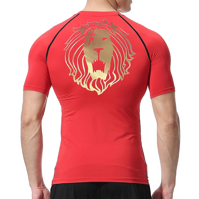 Lion Print Compression Shirts for Men Gym Workout Undershirt Baselayers Athletic Quick Dry Tshirts Tees Short Sleeve Rash Guard