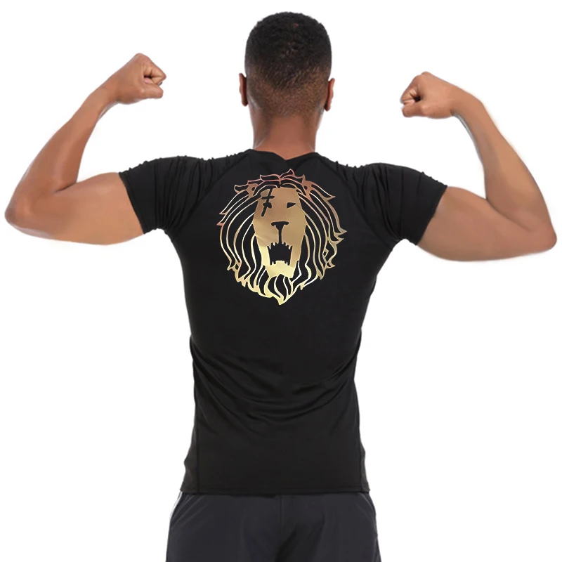 Lion Print Compression Shirts for Men Gym Workout Undershirt Baselayers Athletic Quick Dry Tshirts Tees Short Sleeve Rash Guard