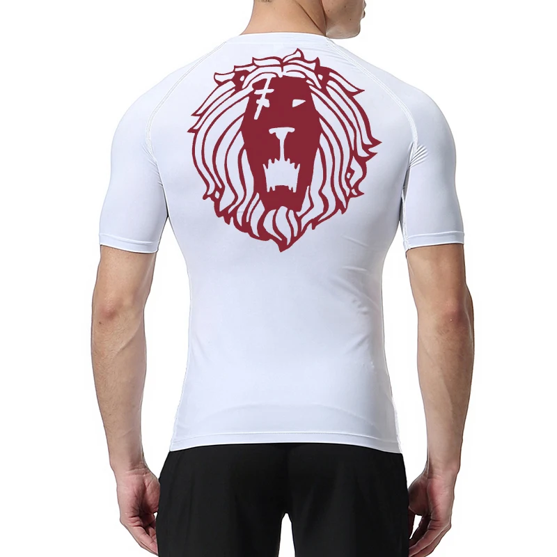 Lion Print Compression Shirts for Men Gym Workout Undershirt Baselayers Athletic Quick Dry Tshirts Tees Short Sleeve Rash Guard