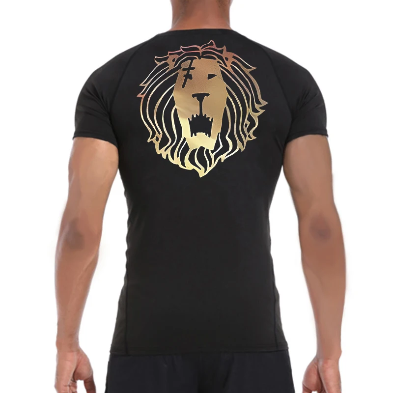 Lion Print Compression Shirts for Men Gym Workout Undershirt Baselayers Athletic Quick Dry Tshirts Tees Short Sleeve Rash Guard