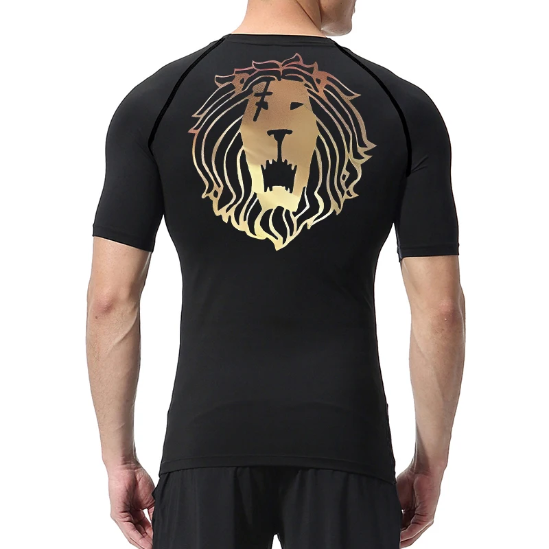 Lion Print Compression Shirts for Men Gym Workout Undershirt Baselayers Athletic Quick Dry Tshirts Tees Short Sleeve Rash Guard