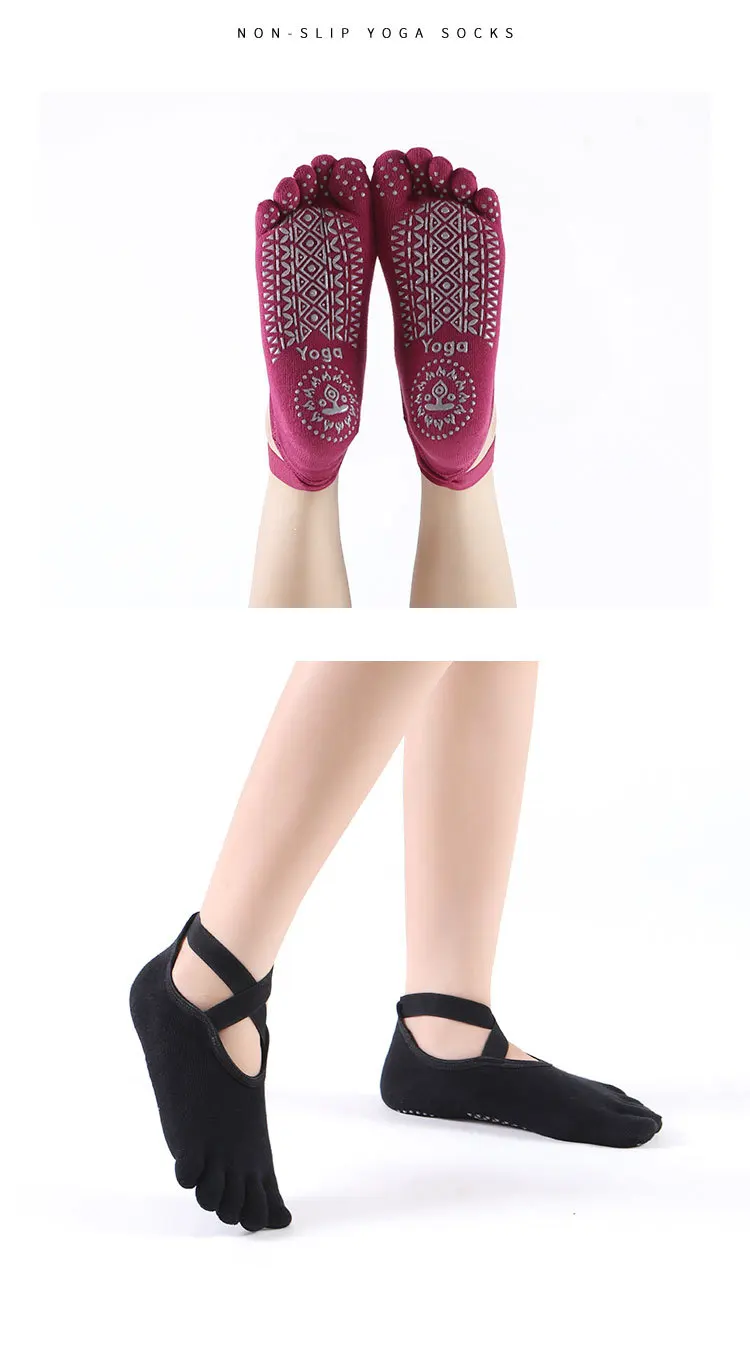 Women Non-Slip Five Fingers Pilates Socks Breathable Fitness Bandage Yoga Sock Ladies Gym Workout Ballet Dance Sports Socks