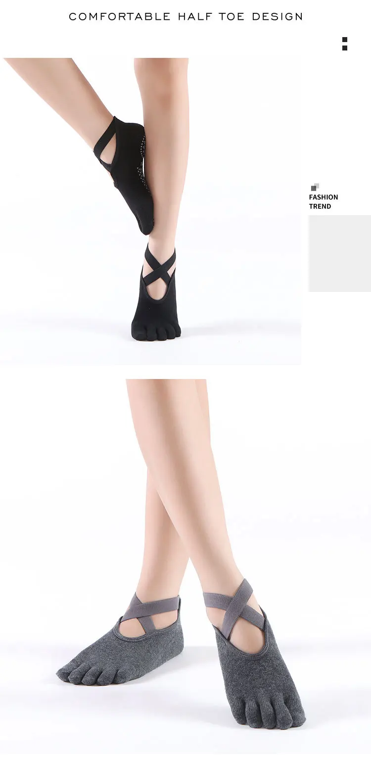 Women Non-Slip Five Fingers Pilates Socks Breathable Fitness Bandage Yoga Sock Ladies Gym Workout Ballet Dance Sports Socks