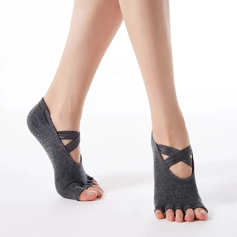 Five Toe Yoga Socks Women Non-Slip Cross Bandage Ballet Dance Backless Sock Fitness Pilates Sport Ladies Socks Gym Slippers