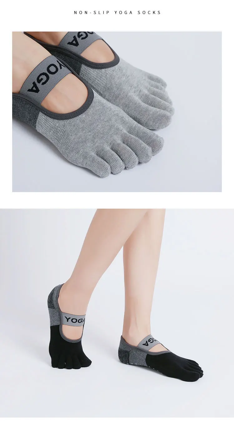 Ladies Breathable Yoga Socks Silicone Non-Slip Five Finger Pilates Socks for Women Backless Fitness Ballet Dance Cotton Gym Sock