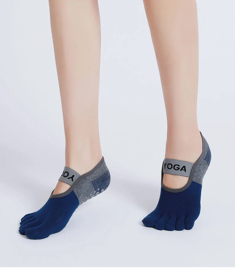 Ladies Breathable Yoga Socks Silicone Non-Slip Five Finger Pilates Socks for Women Backless Fitness Ballet Dance Cotton Gym Sock