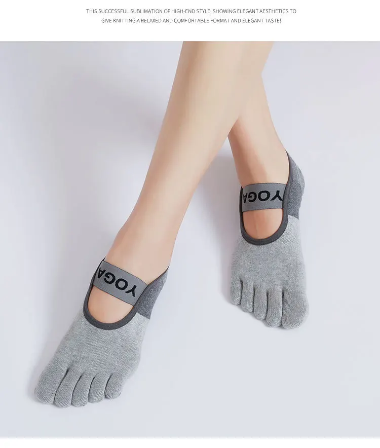 Ladies Breathable Yoga Socks Silicone Non-Slip Five Finger Pilates Socks for Women Backless Fitness Ballet Dance Cotton Gym Sock