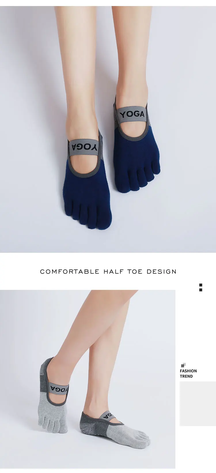 Ladies Breathable Yoga Socks Silicone Non-Slip Five Finger Pilates Socks for Women Backless Fitness Ballet Dance Cotton Gym Sock