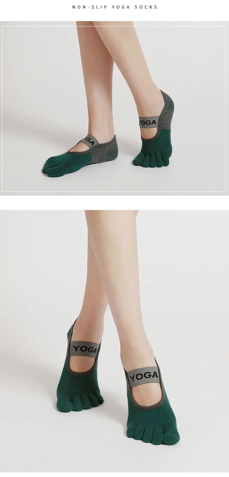 Ladies Breathable Yoga Socks Silicone Non-Slip Five Finger Pilates Socks for Women Backless Fitness Ballet Dance Cotton Gym Sock