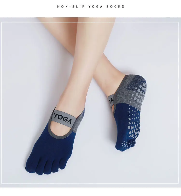 Ladies Breathable Yoga Socks Silicone Non-Slip Five Finger Pilates Socks for Women Backless Fitness Ballet Dance Cotton Gym Sock