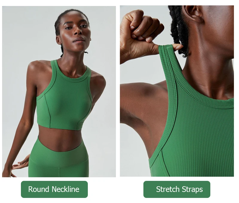 High Impact Gym Suit Women Ribbed Fabric Two Pieces Fitness Yoga Set Slim Fit Stretchy Running Sportswear Workout Clothes