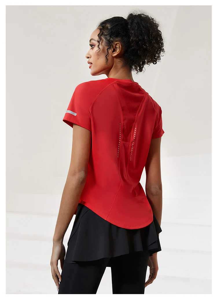 Women Running T Shirts Breathable Mesh Short Sleeves Quick Dry Outdoor Sport Shirt Gym Fitness Training Tees Yoga Jogging Tops