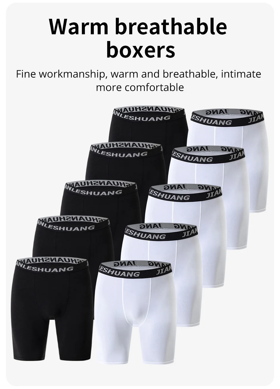 1/5 Pcs Men's Plus Size Black And White Long Sports Underwear Running Fitness Basketball Football Elastic Waist Shorts Teenagers