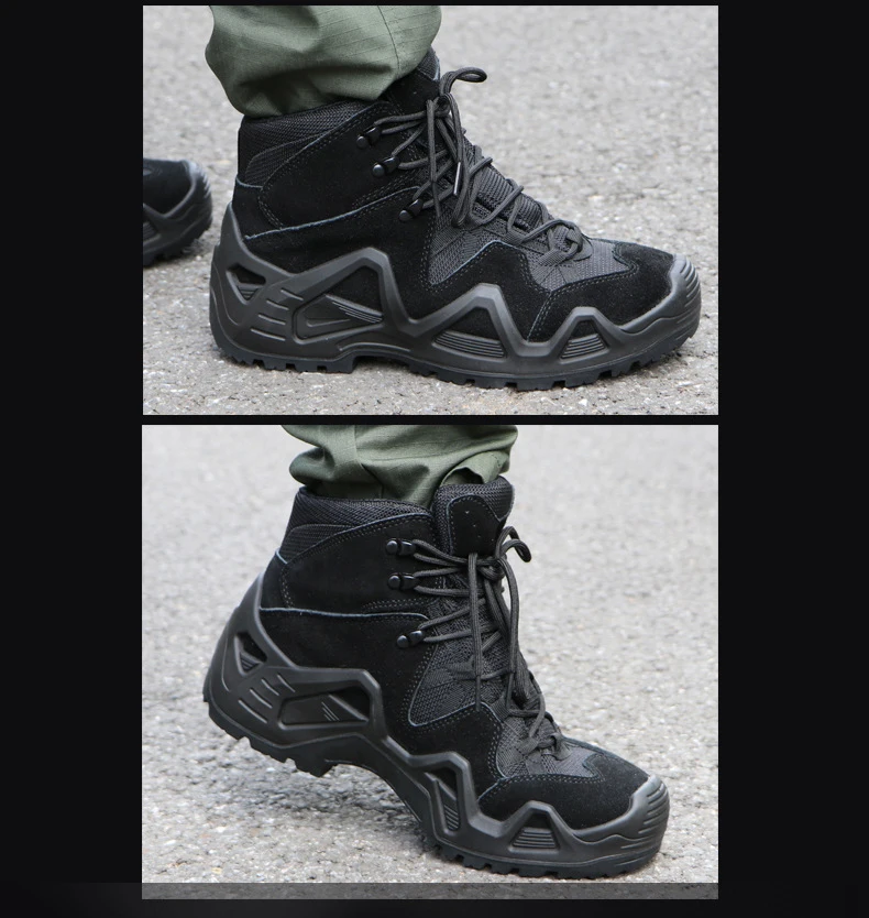 Lynjacye Mid Cut Green Combat Boots Men Women Size 39-46 Outdoor CS Training Hiking Shoes Desert Ankle Climbing Bota Masculina