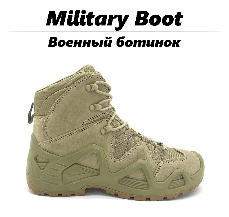 Lynjacye Mid Cut Green Combat Boots Men Women Size 39-46 Outdoor CS Training Hiking Shoes Desert Ankle Climbing Bota Masculina